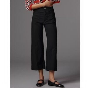 NEW Anthropologie Maeve The Colette Linen Blend Crop Wide Leg Pants Black Sz 30
